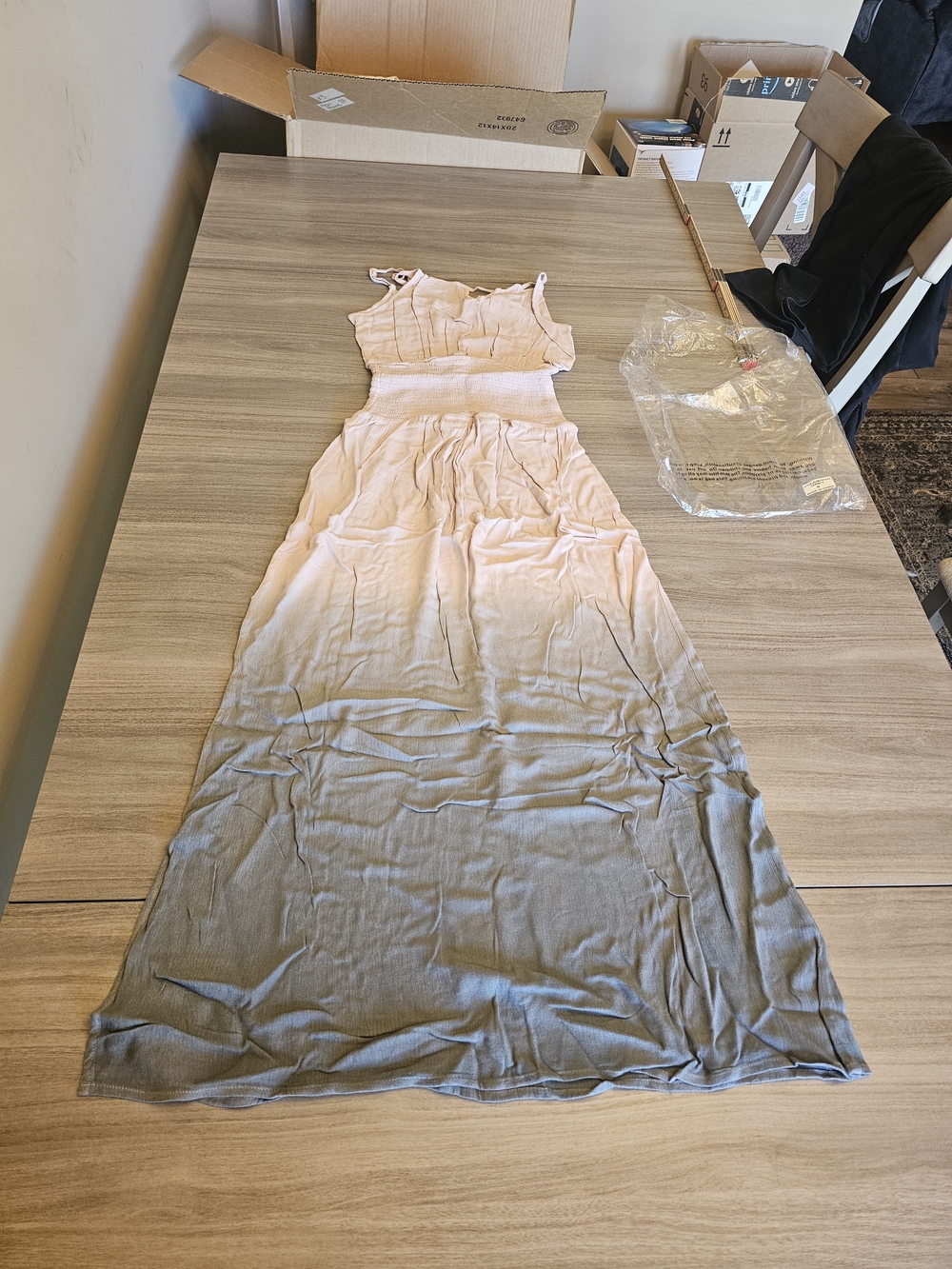 Women's Ombre Maxi Dress Spaghetti Strap Smocked Waist Dress Pink/Gray NWOT